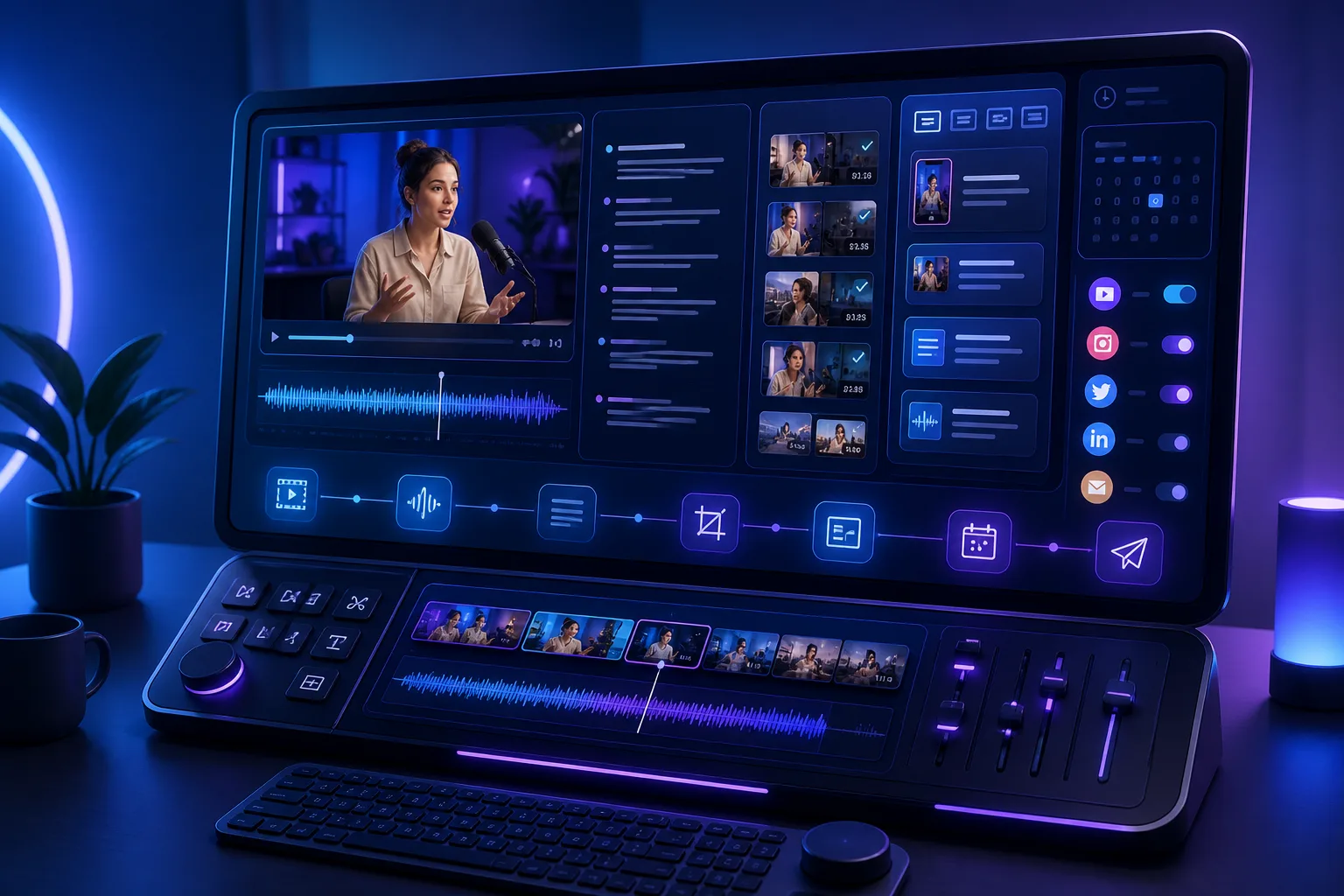 How do the leading content repurposing options compare on features such as transcription, clip selection, editing