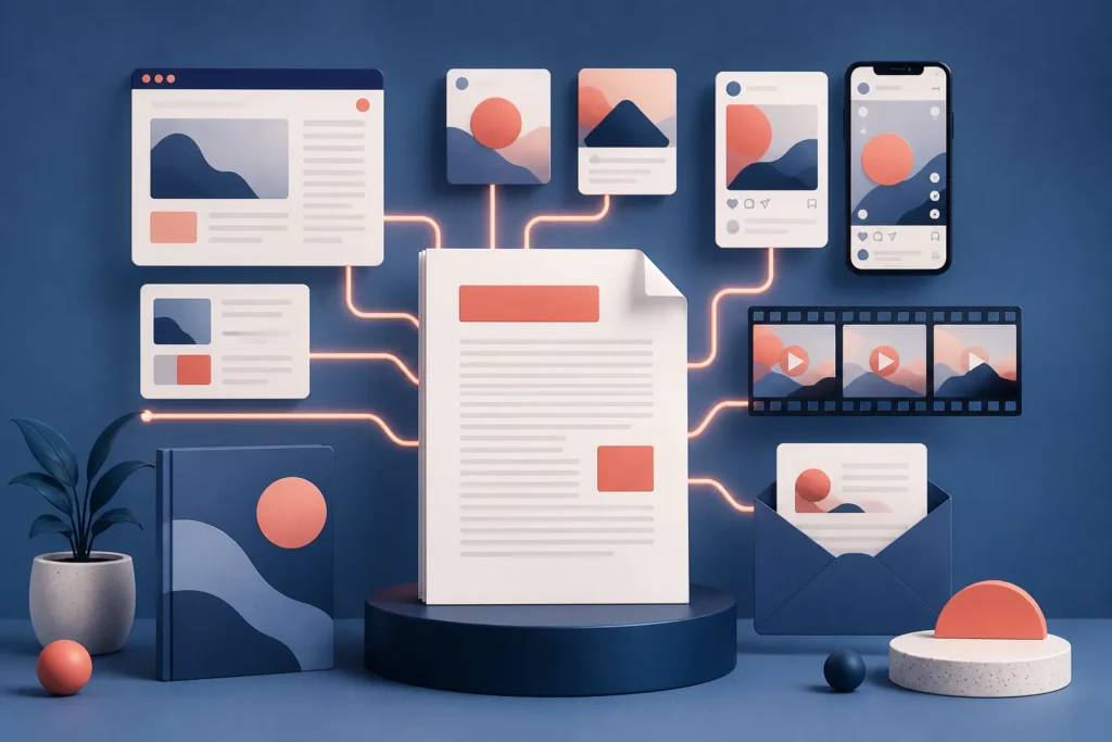 How many posts and content formats can one source piece realistically produce in a month?