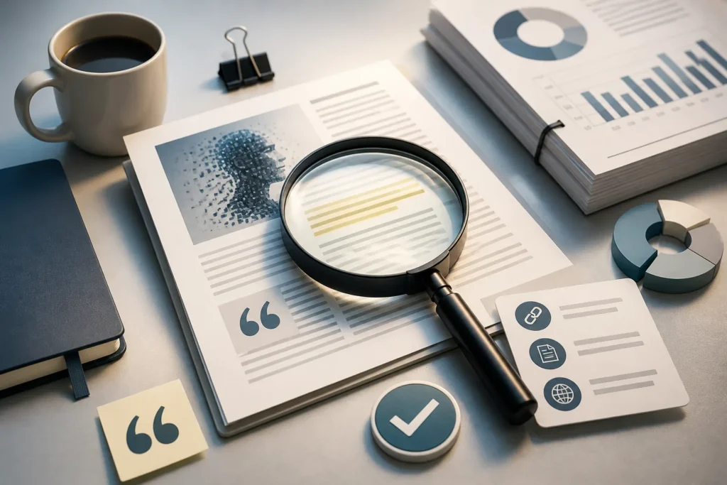 Which claims, statistics, quotations, and sources in AI-written content need independent verification before publication?